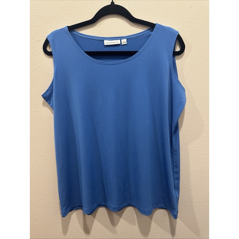 Susan Graver Blue Scoop Neck Liquid Knit Tank Large Lightweight Closet Staple